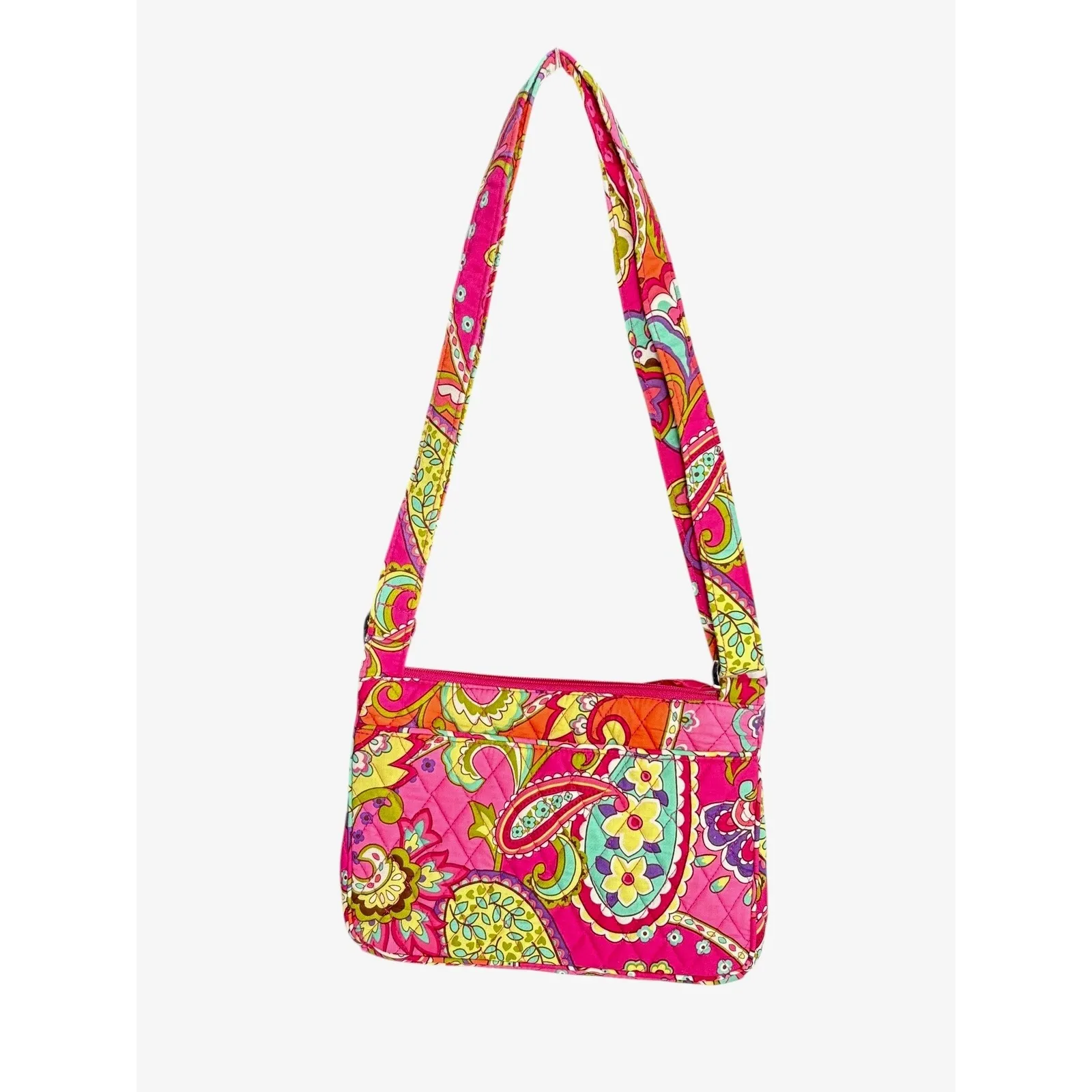 Vera Bradley Quilted "Pink Swirls" Hipster Crossbody Handbag Paisley Bright - Image 2