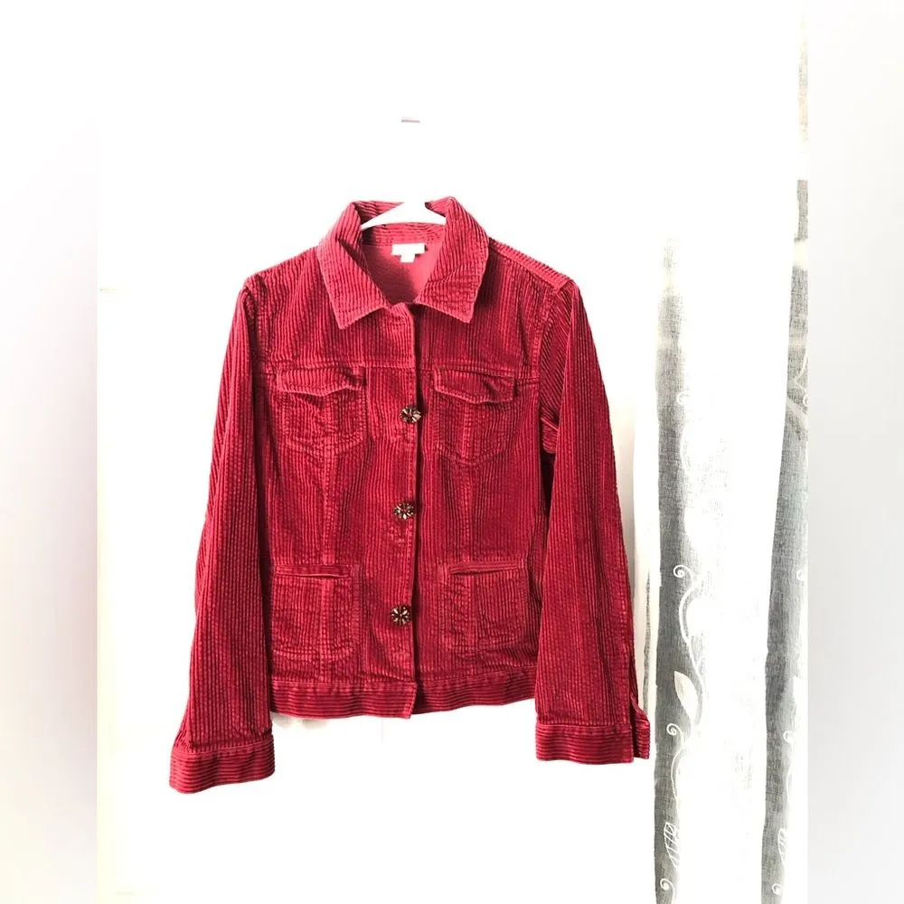 J. Jill Ribbed Cotton Corduroy Jacket Jeweled Buttons snap front women sz S - Image 2