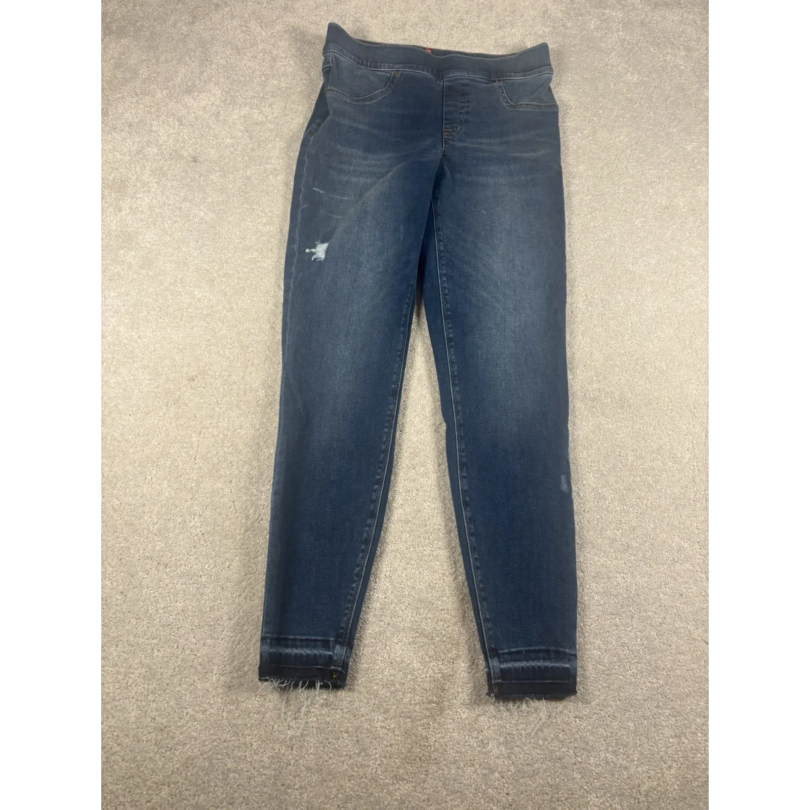 SPANX ANKLE SKINNY Distressed Blue Pull‎ On Jeans Jeggings #20203P Size Medium - Image 2