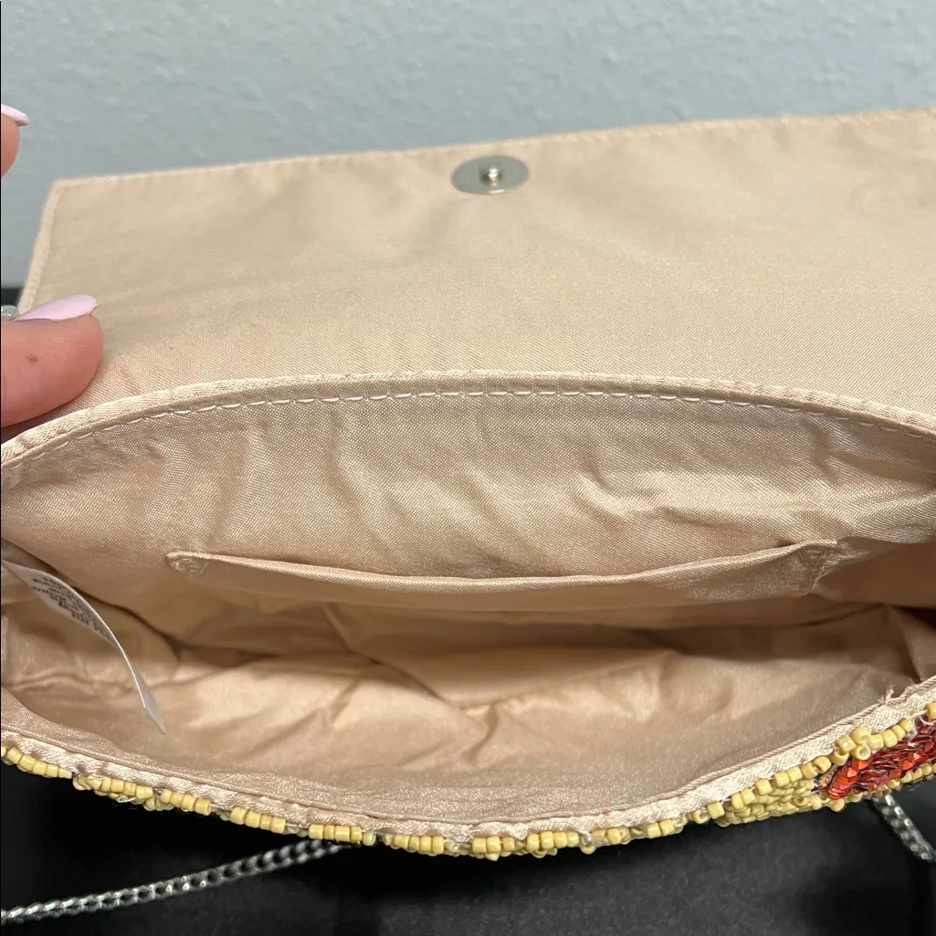 Handcrafted In India | Fall Leaf Beaded Bag w/ Crossbody Strap Blue - Image 5