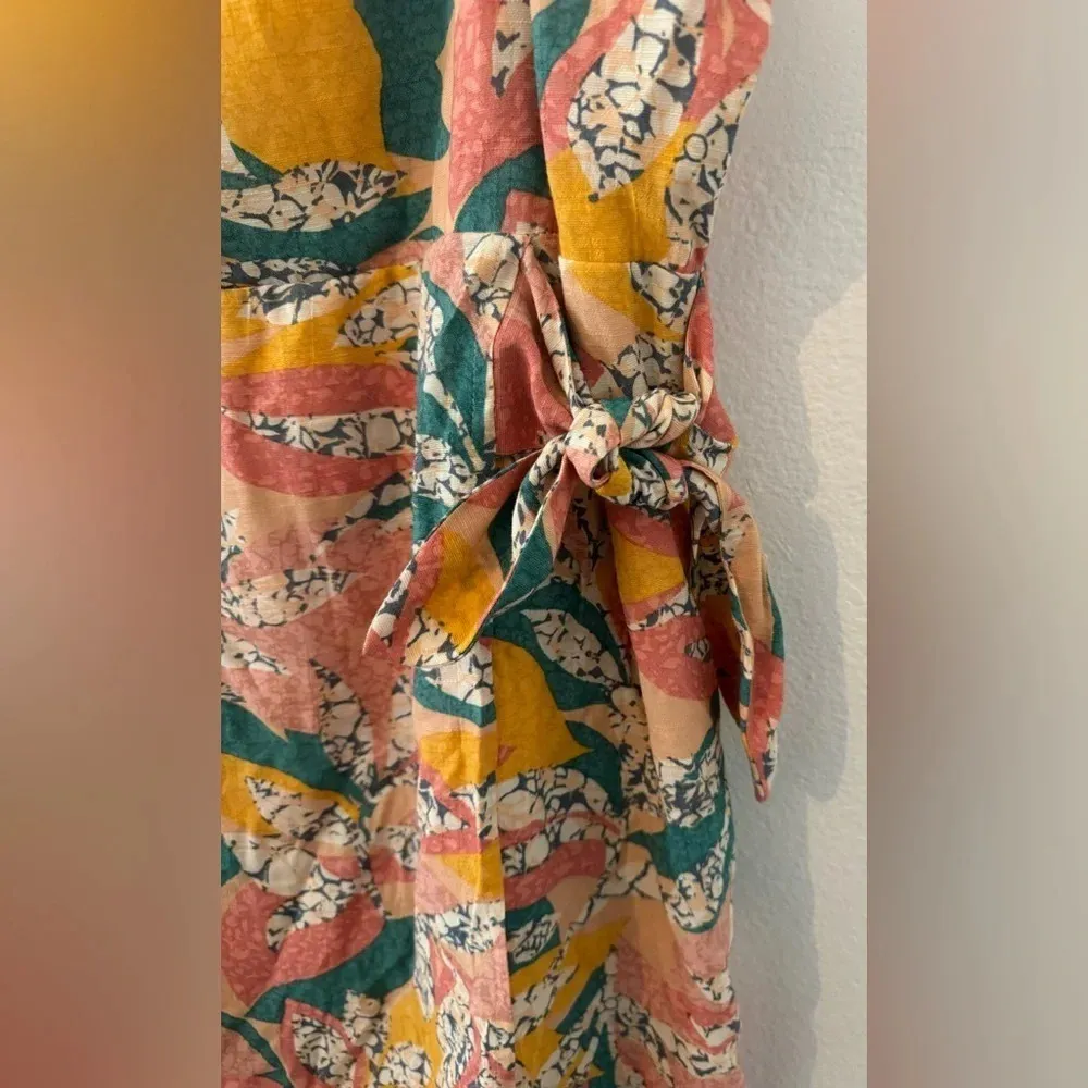 Nine West CRACKLE LEAVES CORAL SIDE TIE FAUX WRAP MINI SQUARE NECK DRESS Sz XXL - Image 10