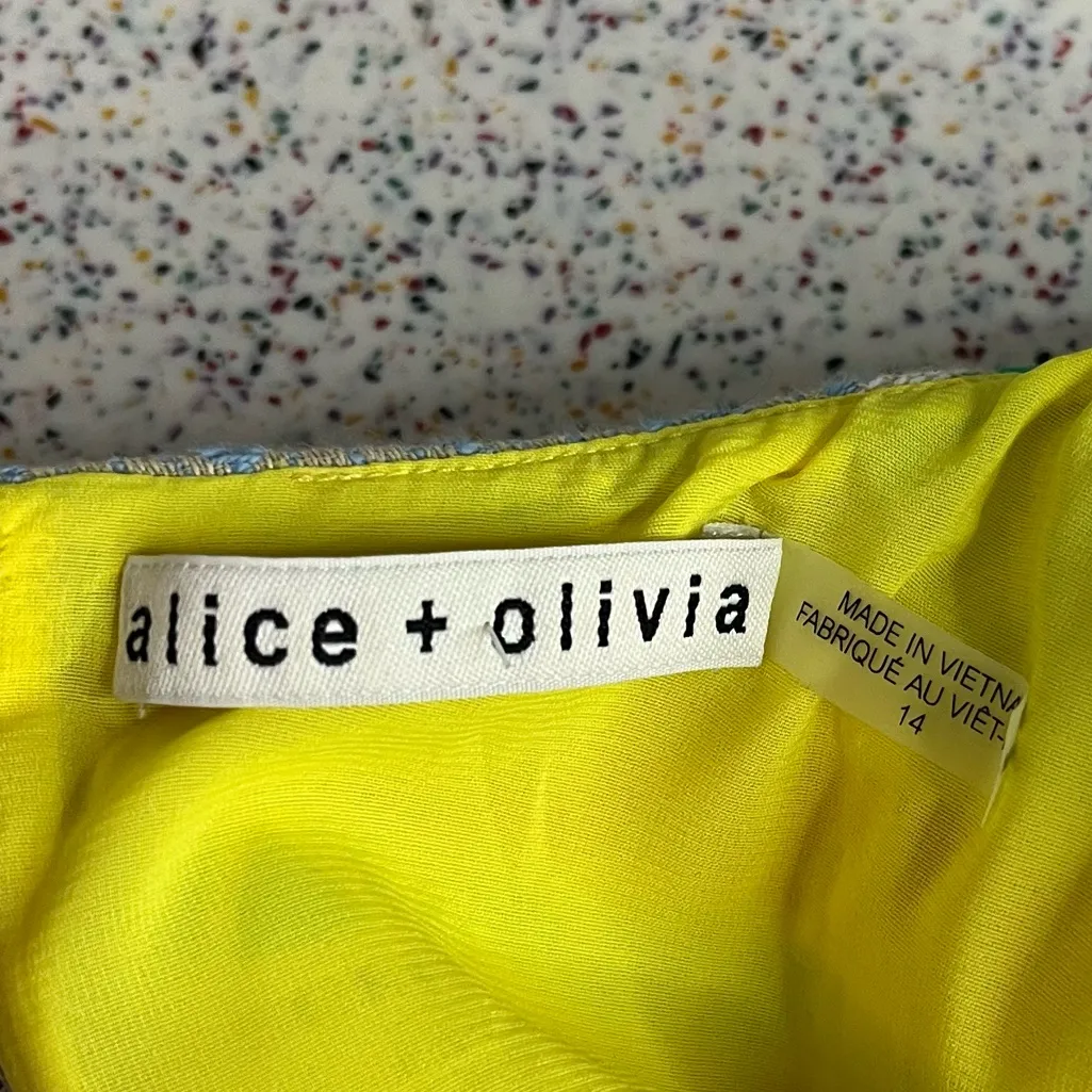 Alice + Olivia Coley Shift Mini Dress Yellow Striped Sleeveless Womens Size 14 - Image 3