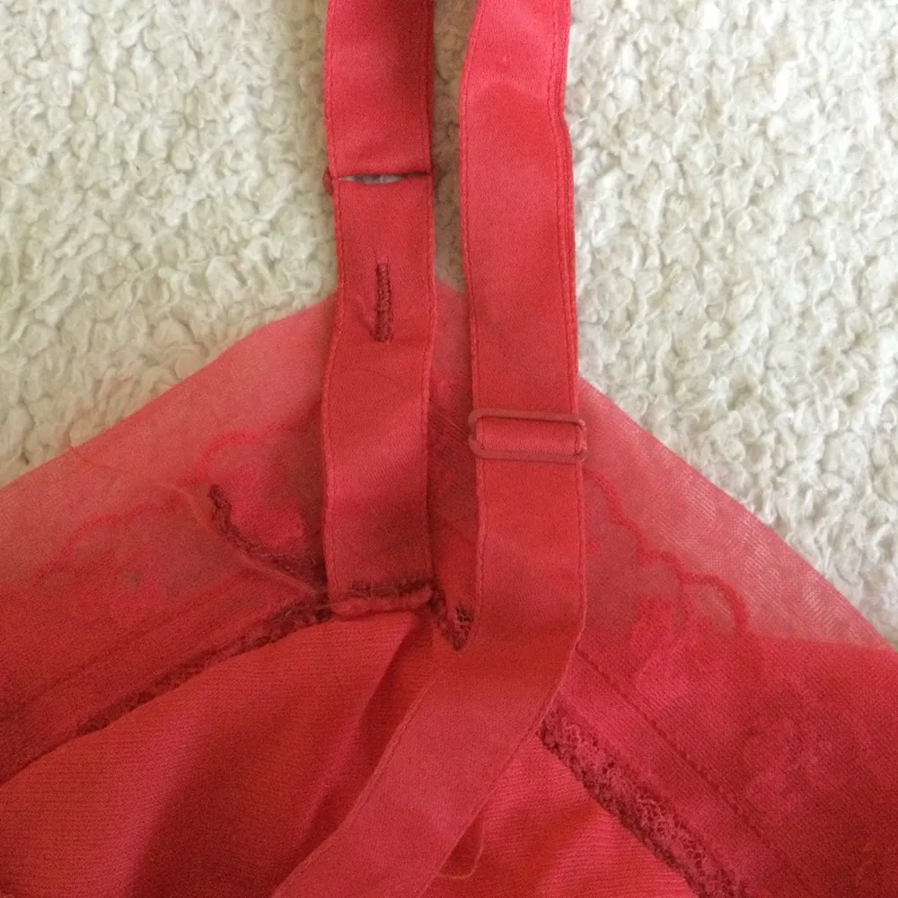 Vintage Coral Lace Chiffon Trim Embroidered Flowers Full Slip Nightgown (Small?) Size undefined - Image 7