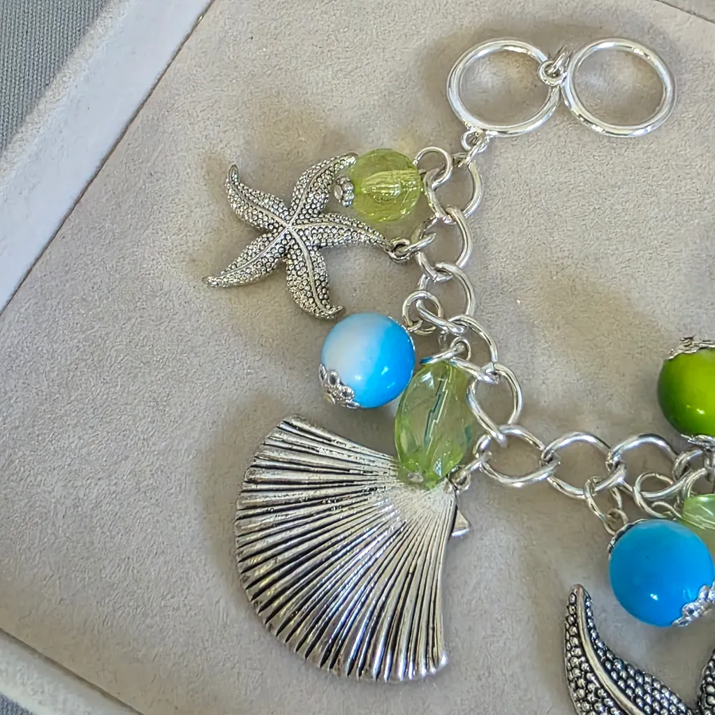 Vintage Silver Nautical Charm Bracelet Toggle Clasp Blue - Image 3