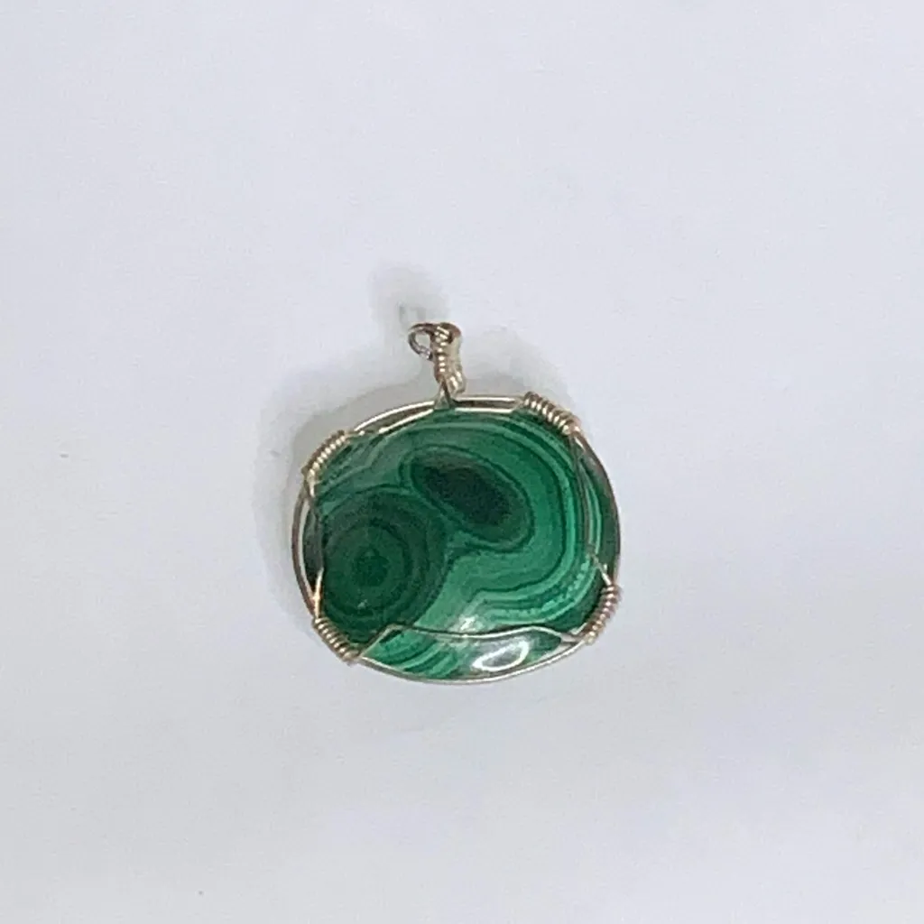Malachite Pendent Wrapped In Silver Wire ~ 1.5” Green - Image 2