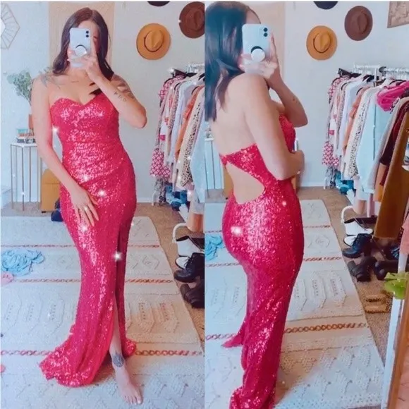 Faviana‎ Pink Sequin Formal Gown Strapless Open Back Size 6 - Image 2