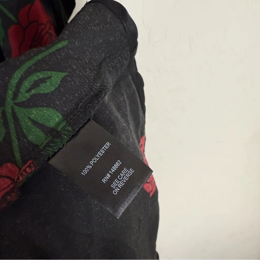 Torrid Midi Brushed Charmeuse Wrap Dress Floral Rose Black Red Romantic Ruffle - Image 7