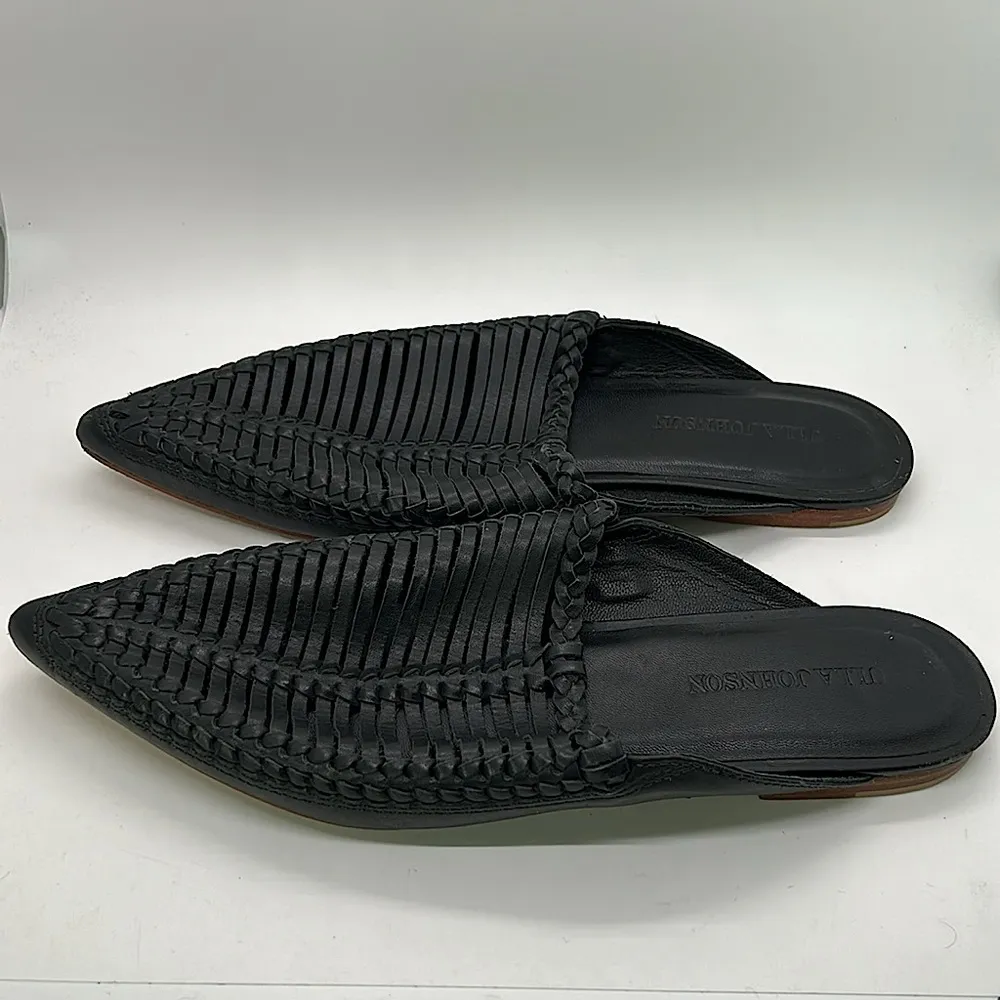 Ulla Johnson Black Leather Pointed Toe Mules Slides Shoes **Sz 40/US 10** 🌺🌺 - Image 6