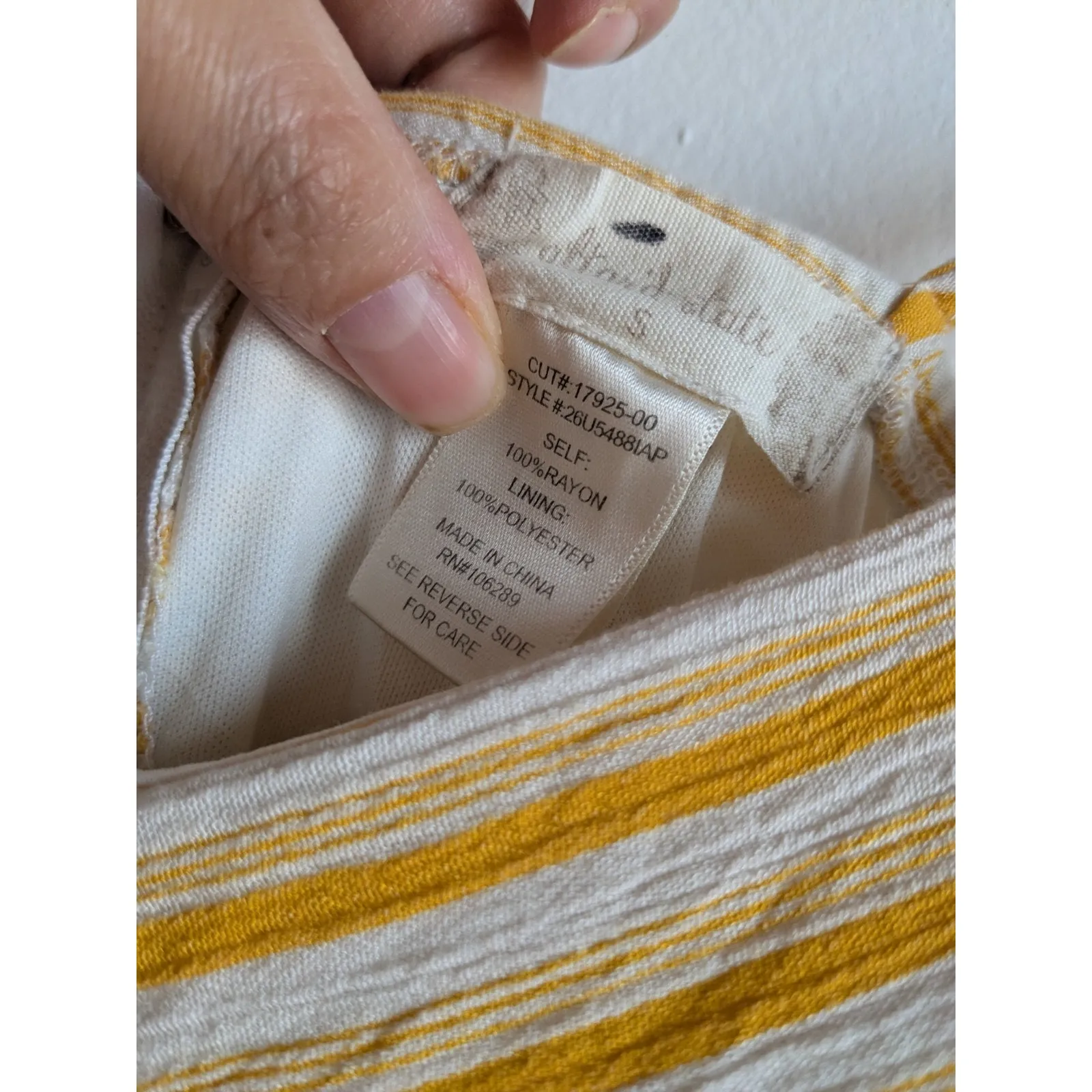 Altar'd State By Anthro Mini Dress V-Neckline Button White Yellow Stripes Sz S - Image 9