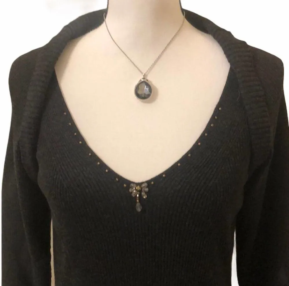 CYNTHIA STEFFE Charcoal Embellished Sweater Large - Image 3