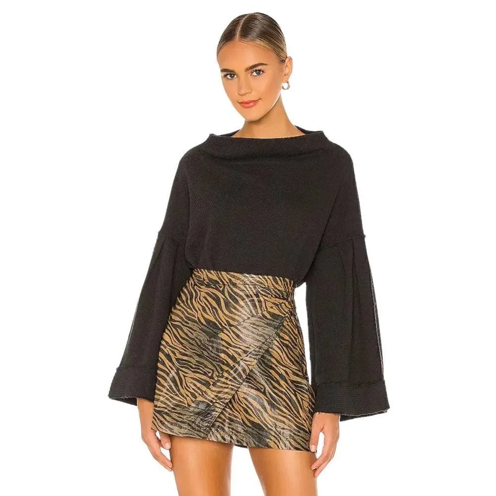 Free People Black Bunny Cropped Boat Neck Pullover - Image 3