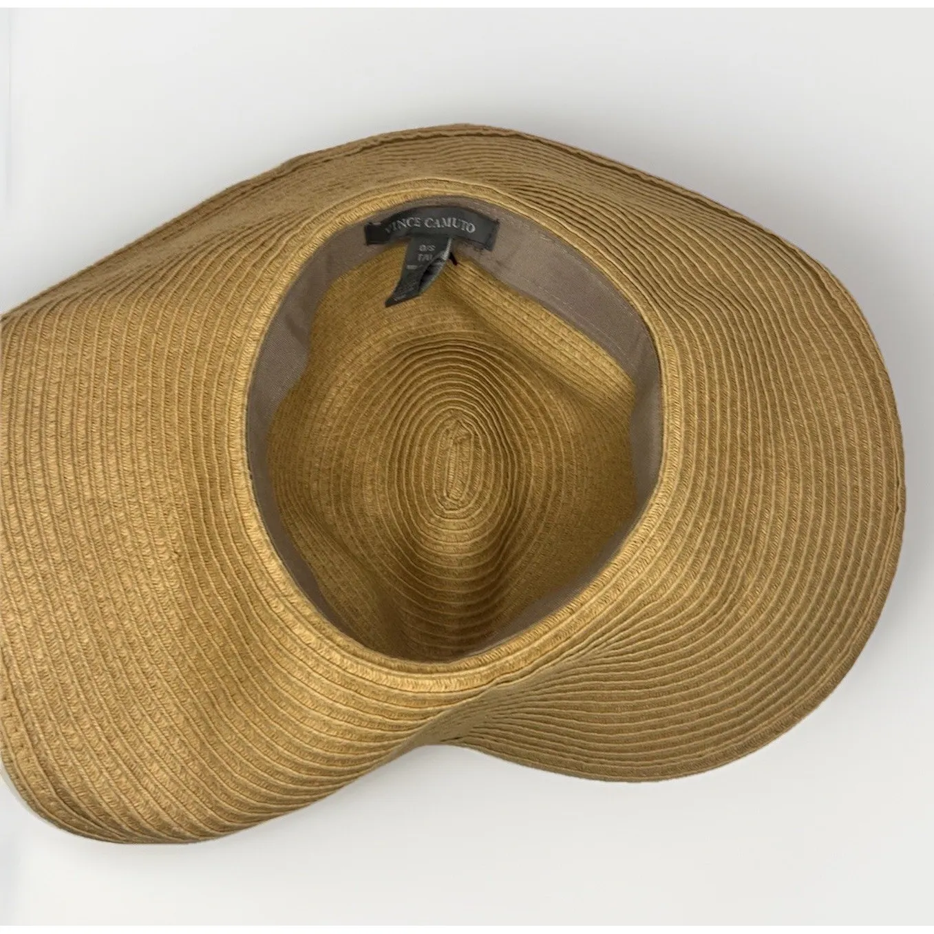 Vince Camuto Women's Tan Wide Brim Sun Hat OS Black Band Gold V Packable‎ Resort - Image 8