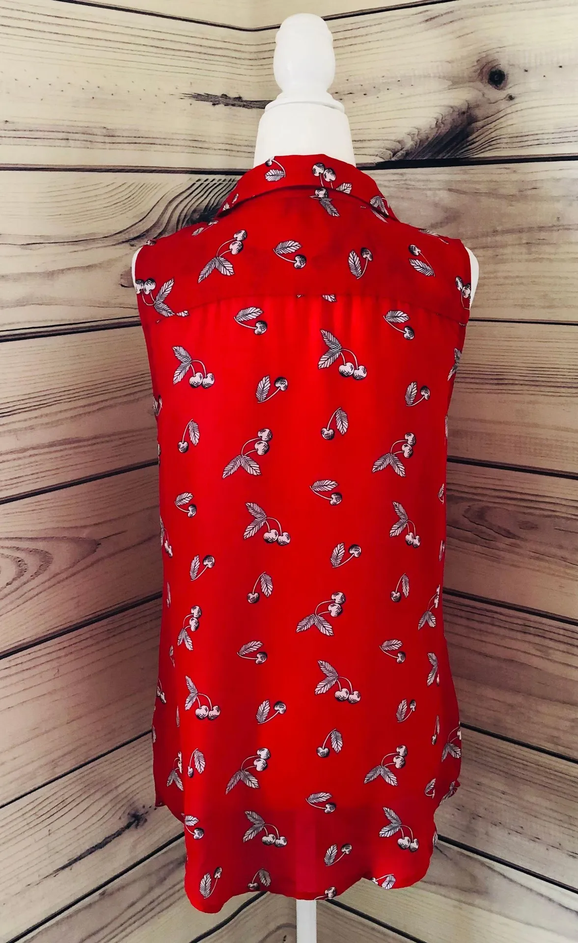 Christopher & Banks Red Cherry Printed Button Down Tank - Image 4