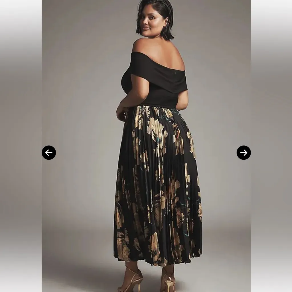 HUTCH 
Off-The-Shoulder Twofer Midi Dress - Black‎ Exploded Floral 24W - Image 3