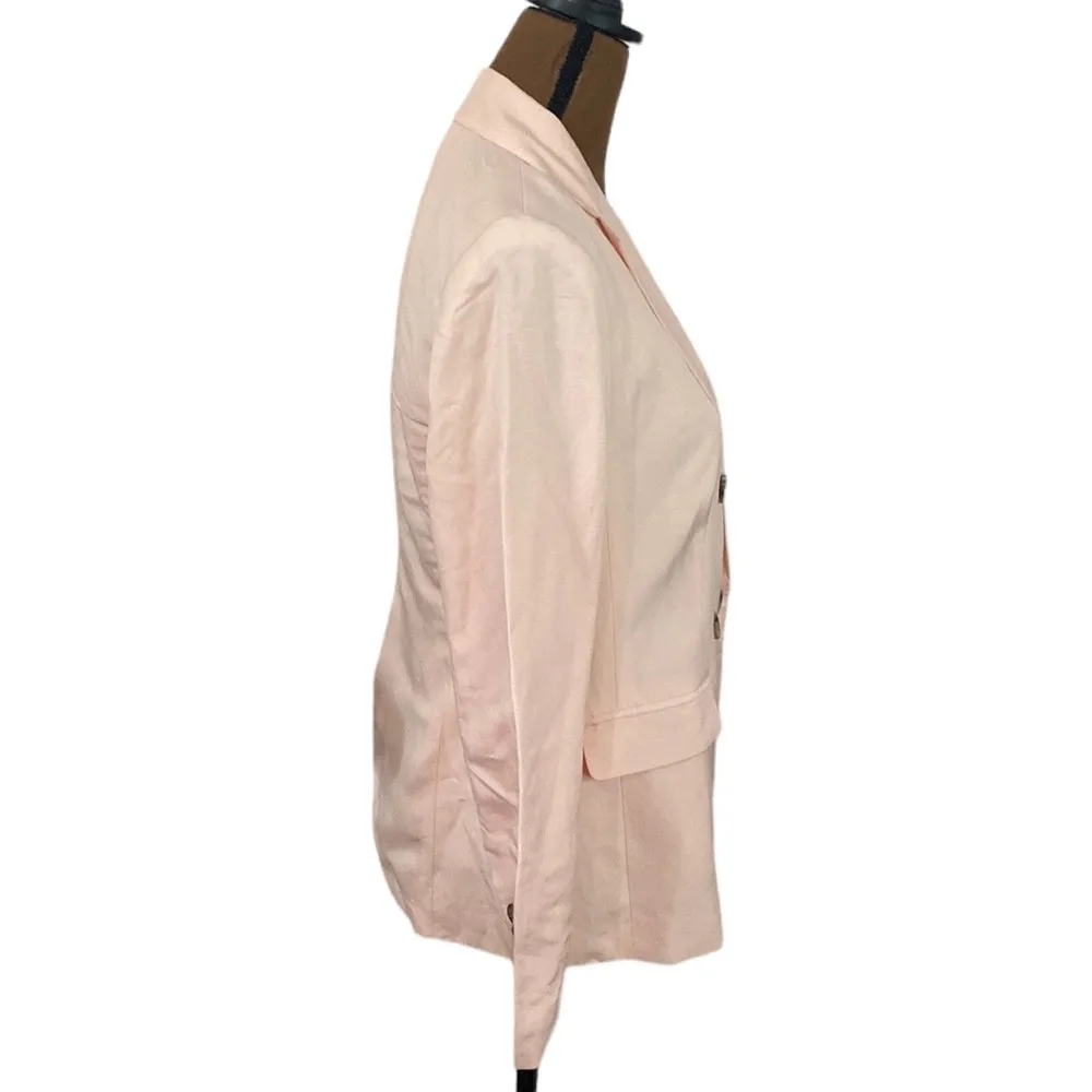 Ann Taylor long double breasted lightweight linen blend blazer in light peach 8p - Image 5