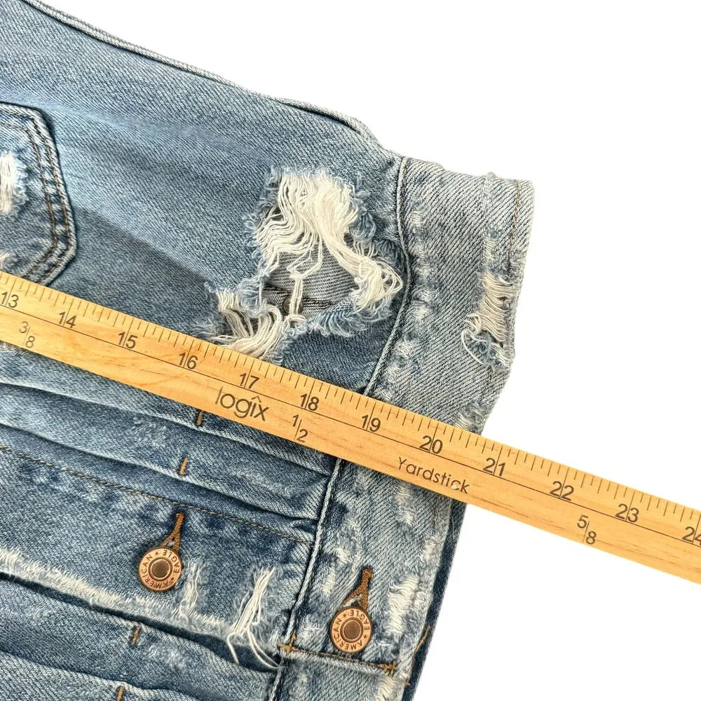 American Eagle Distressed Denim Jacket Women Size XXS Blue‎ Jean Frayed Edgy - Image 12