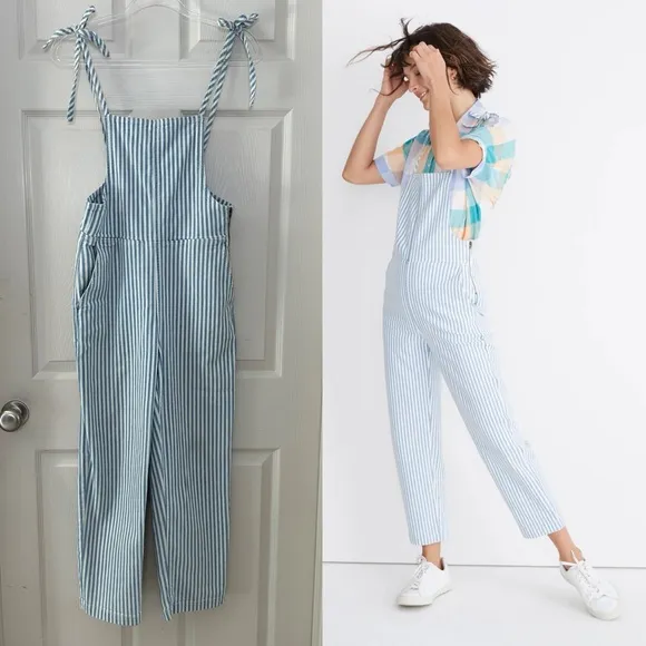 Madewell Tie-Strap Overalls in Railroad Stripe - Image 2
