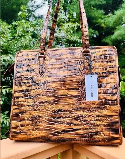 Brahmin Tia Tigers Eye Melbourne Tote Bag NWT Large Structured Shoulder Bag - Image 1