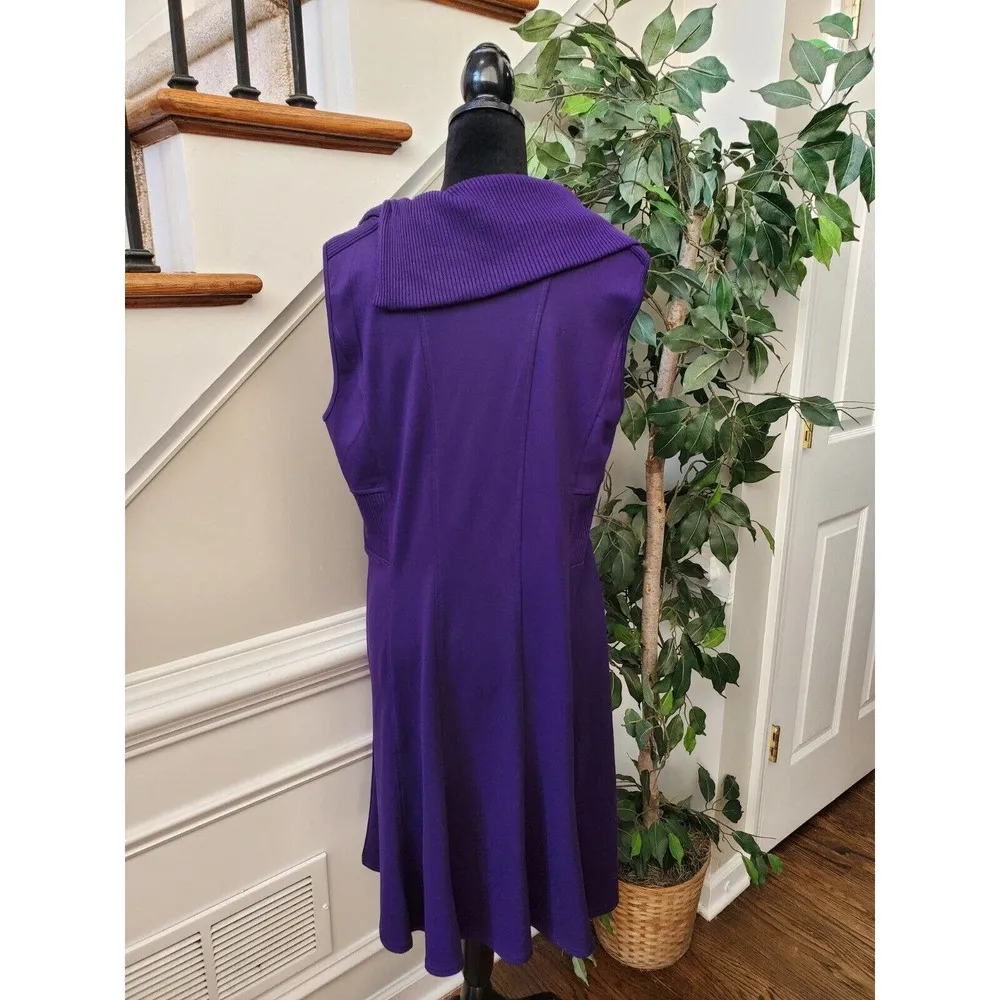 Spense Women's Purple Solid Polyester Cowl Neck Sleeveless Knee Length Dress 14 - Image 7