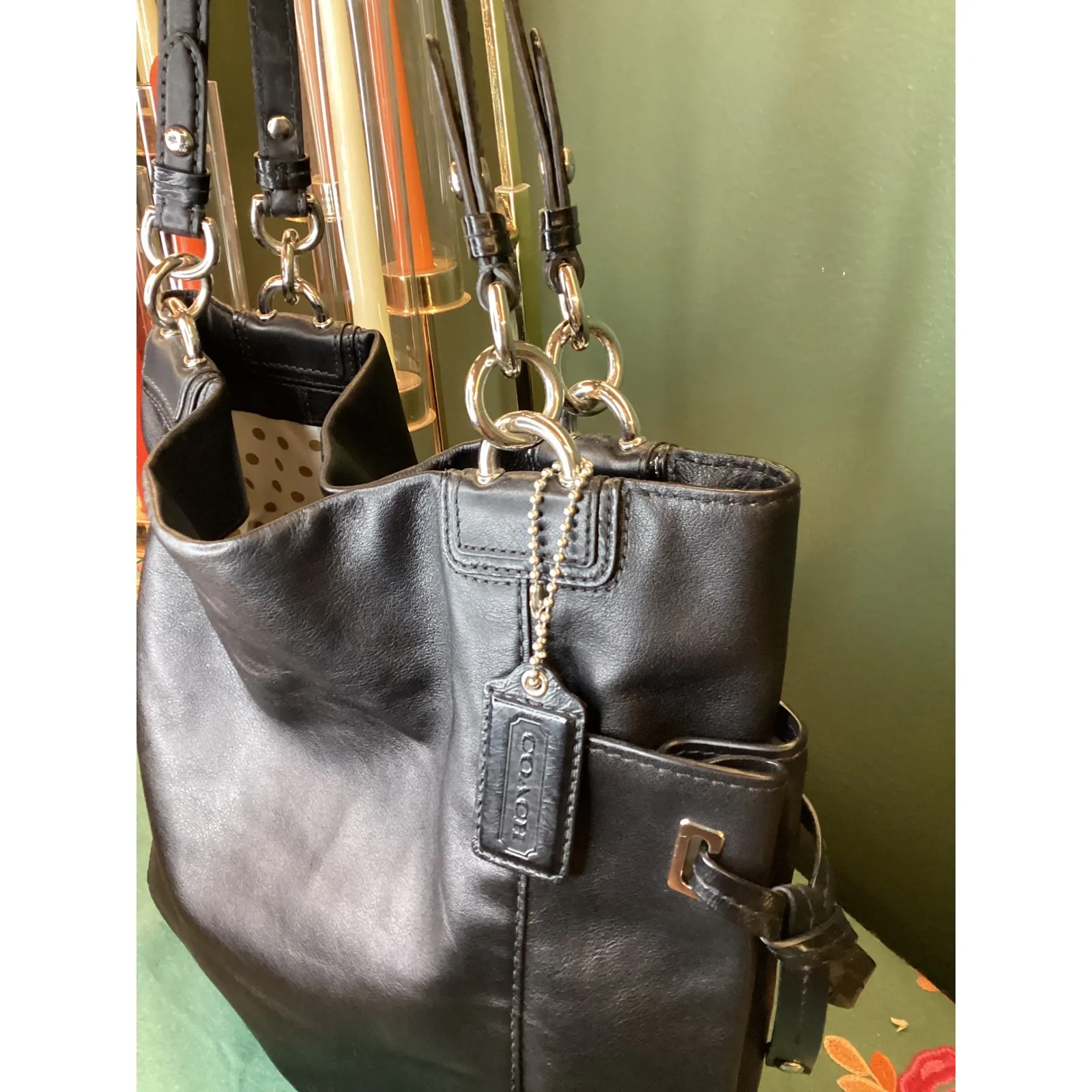 Coach Peyton Black Leather Shoulder Bag Tote Purse with Silver Hardware - Image 3