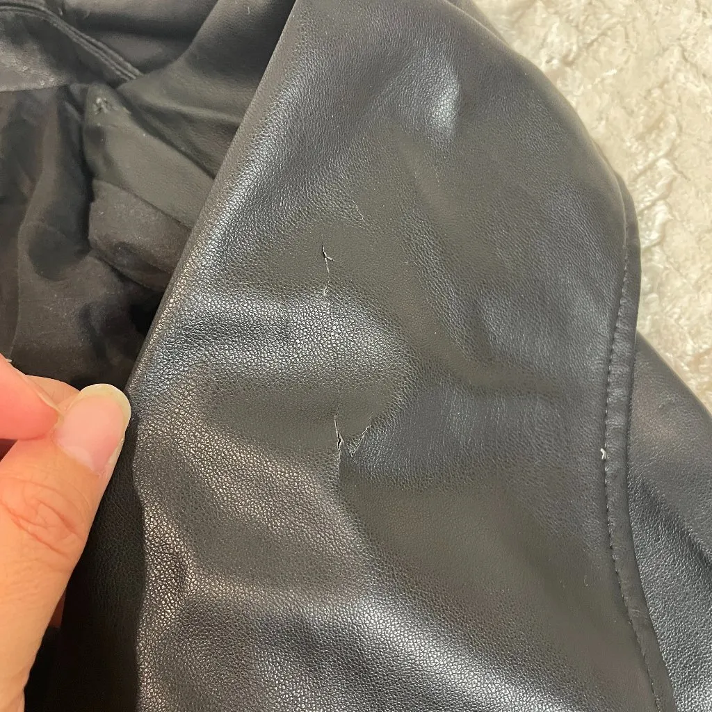 Zara Womens Large Black Faux Leather Moto Biker Style Cropped Jacket - Image 15