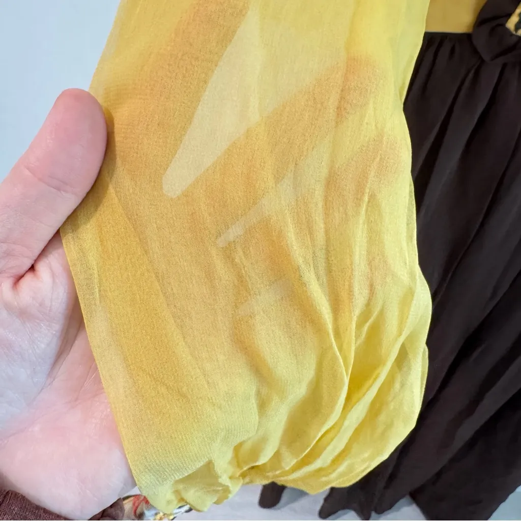 Vintage Late 1960s Early 1970s Embroidered Bohemian Prairie Dress Brown Mustard - Image 5