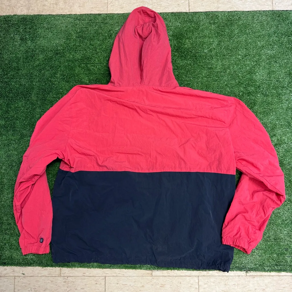 Abercrombie and Fitch Salmon and Navy Windbreaker Pullover lined Hoodie, Size XL - Image 5