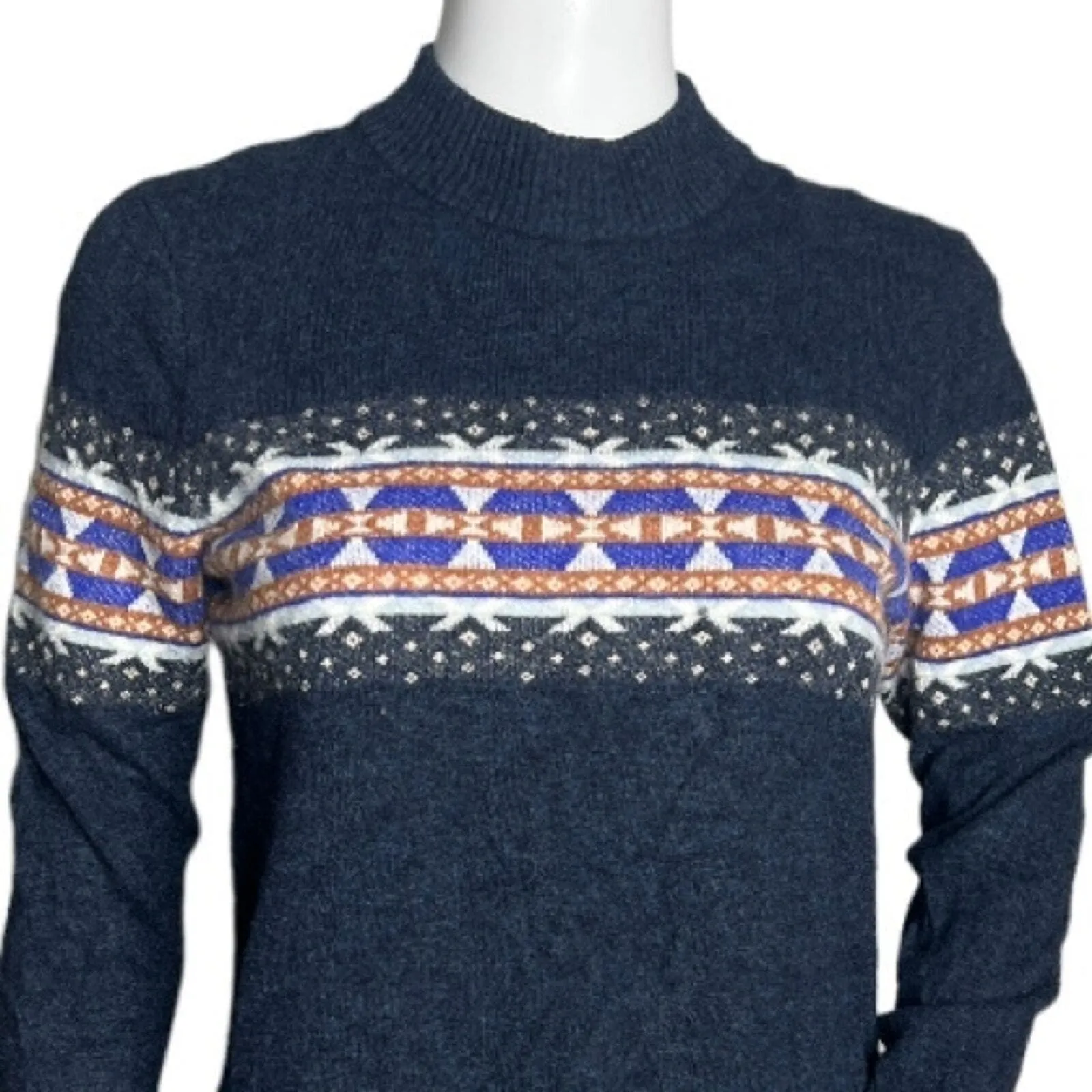 Woolrich Sweater Womens Medium Navy Blue Orange Wildview Wool Alpaca Cabincore - Image 4