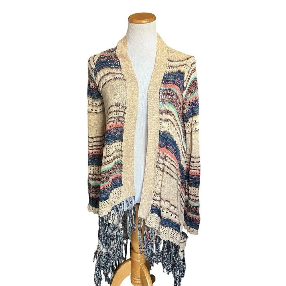 Womens Lucky Brand Fairfax Striped Sweater Fringe Duster Cardigan - Sz XS - Image 3