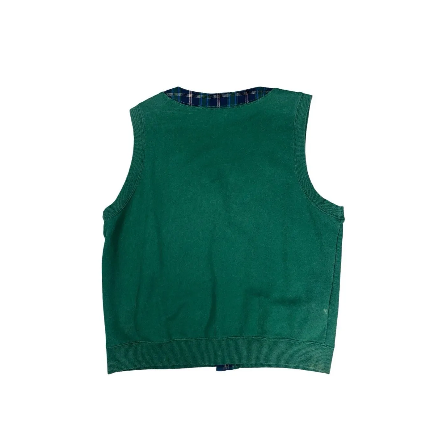 Vtg Lizsport Golf Preppy Tennis Sweater Vest V Neck Button Up Plaid Green/Blue L - Image 2
