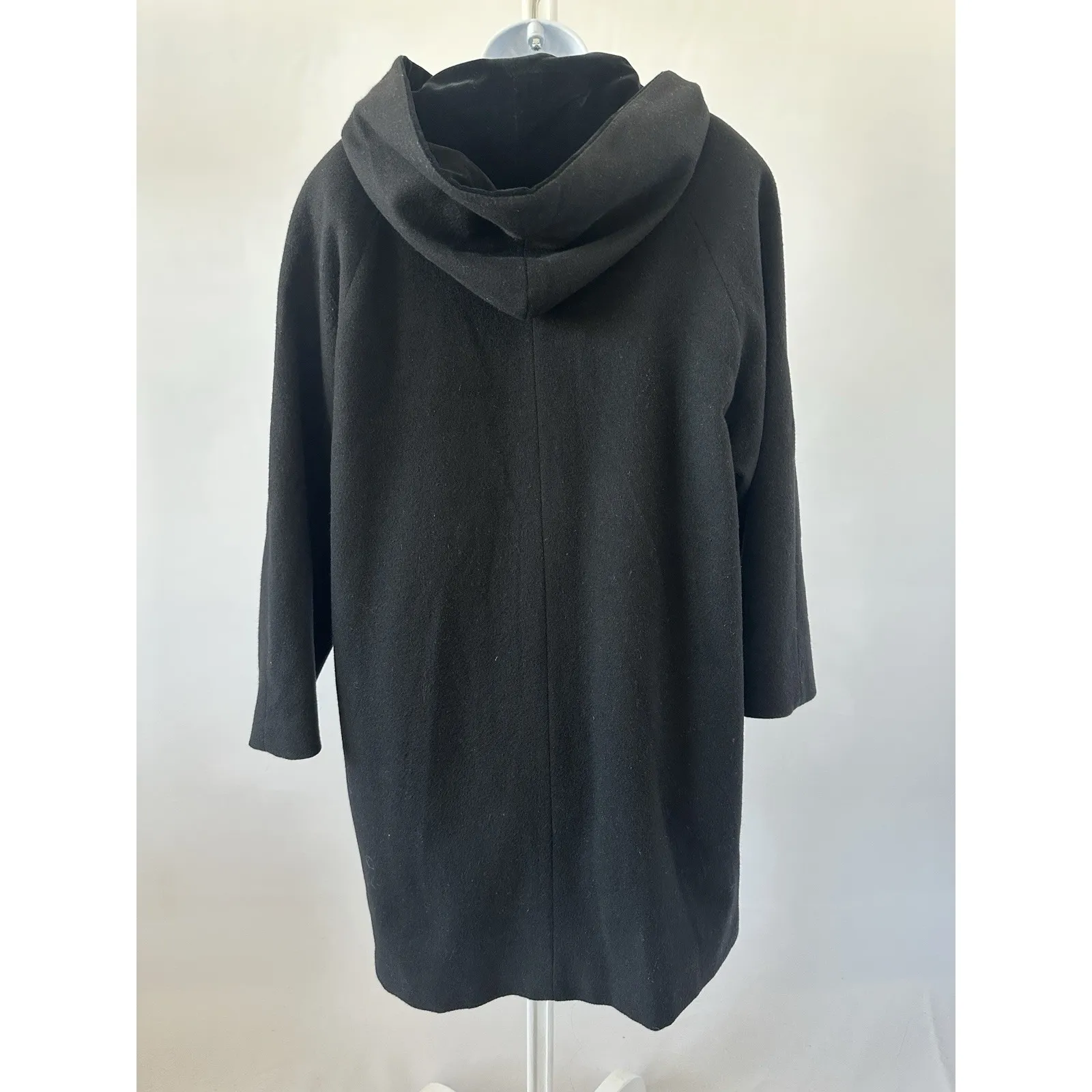 Forecaster Black 100% Wool Swing Coat With Velvet Hood & Cuffs Sz: 8 (b40) - Image 3