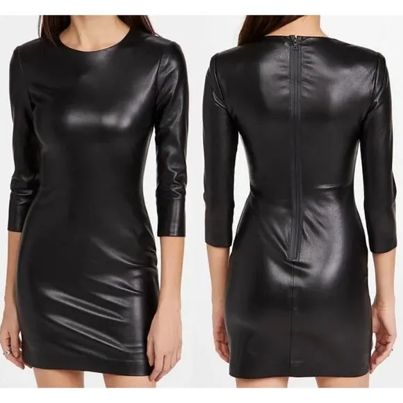 Alice + Olivia Inka Vegan Leather 3/4 Sleeve Bodycon Mini Dress Black Size US 10 - Image 2