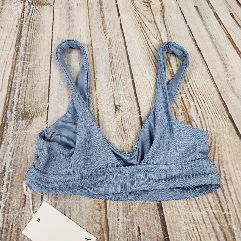 Vitamin A Sienna Bikini Top in Slate Shimmer Blue Size XS NWT Ribbed - Image 3