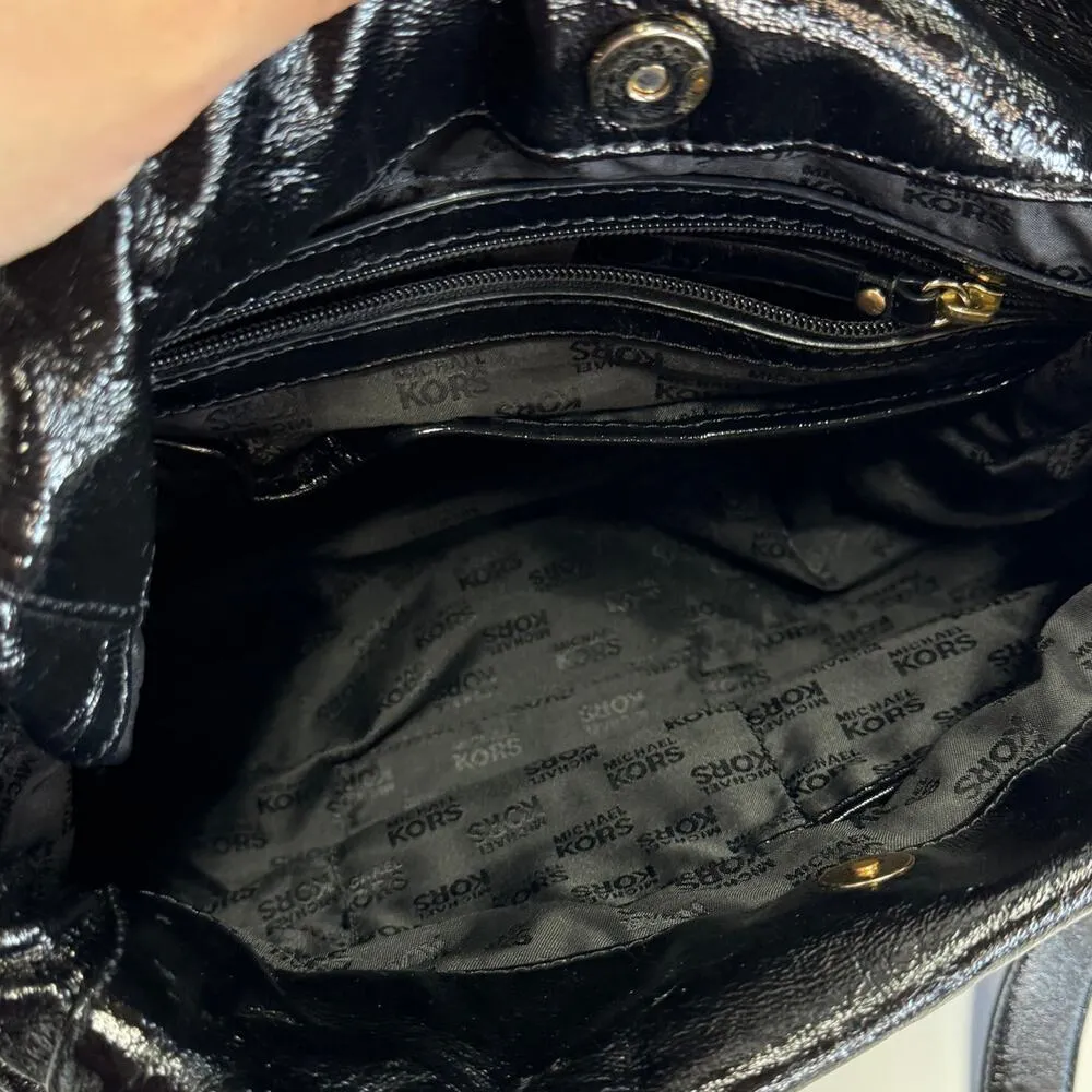 Michael Kors Purse Womens Black Patent Leather Baguette Top Handel Satchel - Image 8