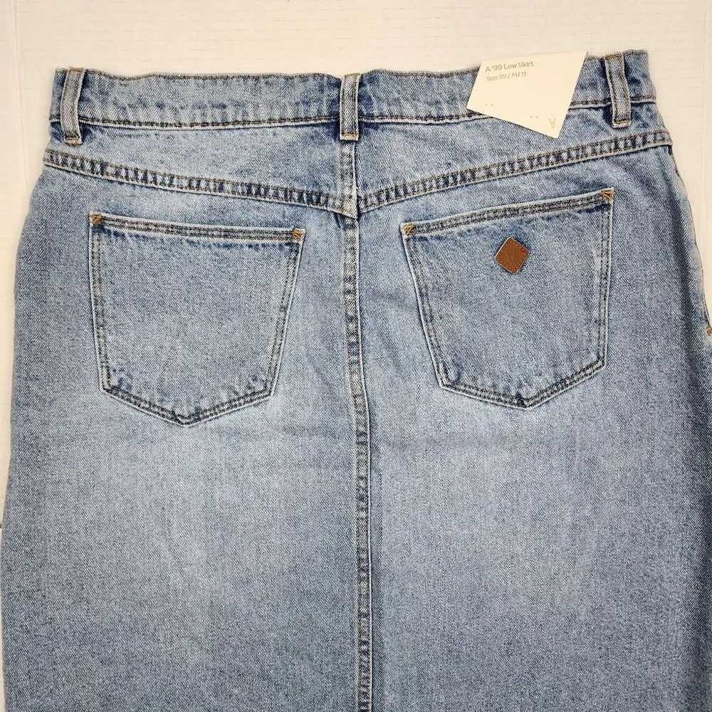 Abrand 99 LOW DENIM MAXI SKIRT SYLVIE Jean Skirt Light Wash Blue Denim Size 29 - Image 13