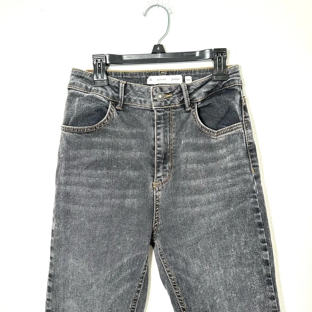 Subdued Soft Flare Raw Hem‎ Black Denim Jeans Size 28 Gray - Image 6