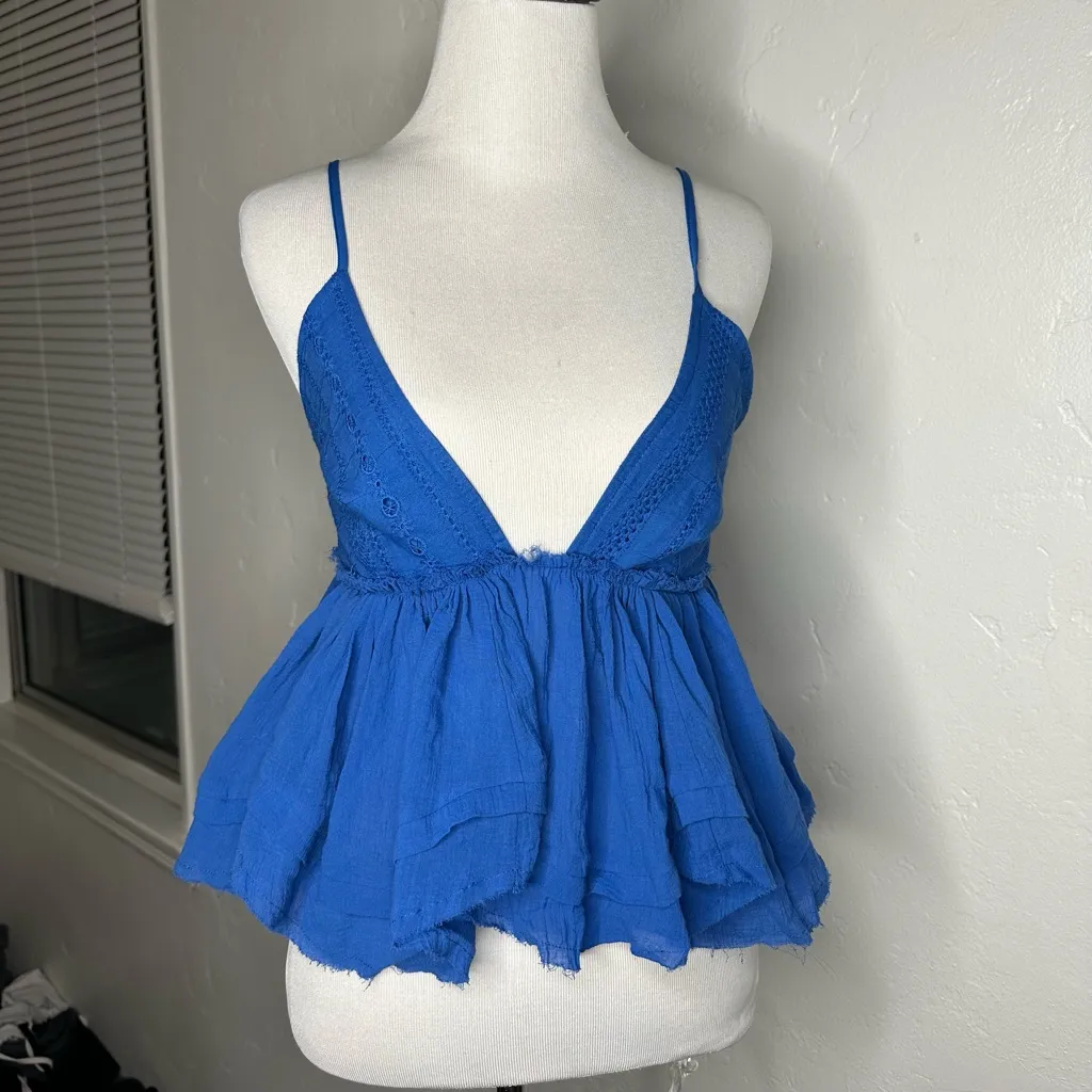 Blue ruffle babydoll cami top small - Image 2