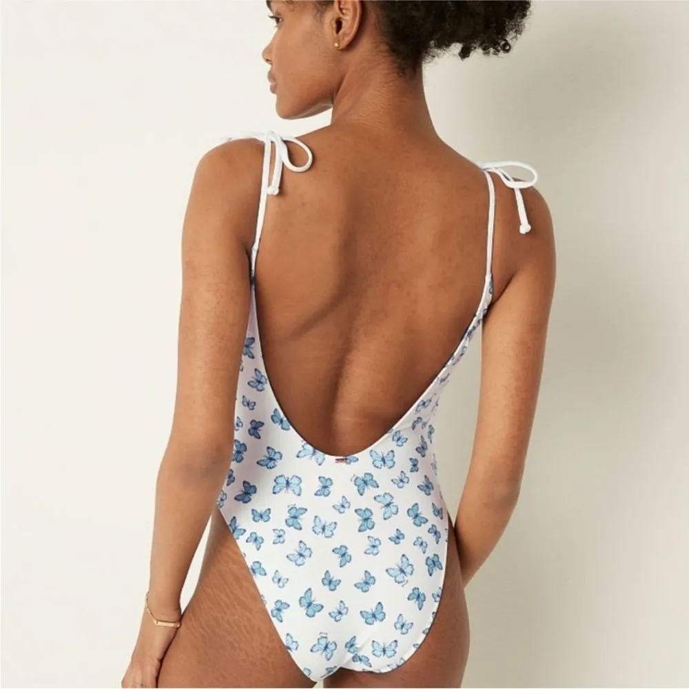 PINK Optic White Butterfly Plunge Adjustable One Piece Bathing Suit Size XL - Image 2