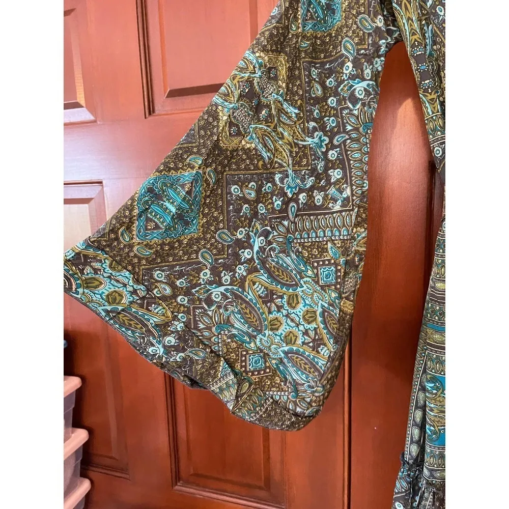 Karma highway tassel Ty Waist Bell, Sleeve BoHo, gypsy maxi dress Green Size undefined - Image 2