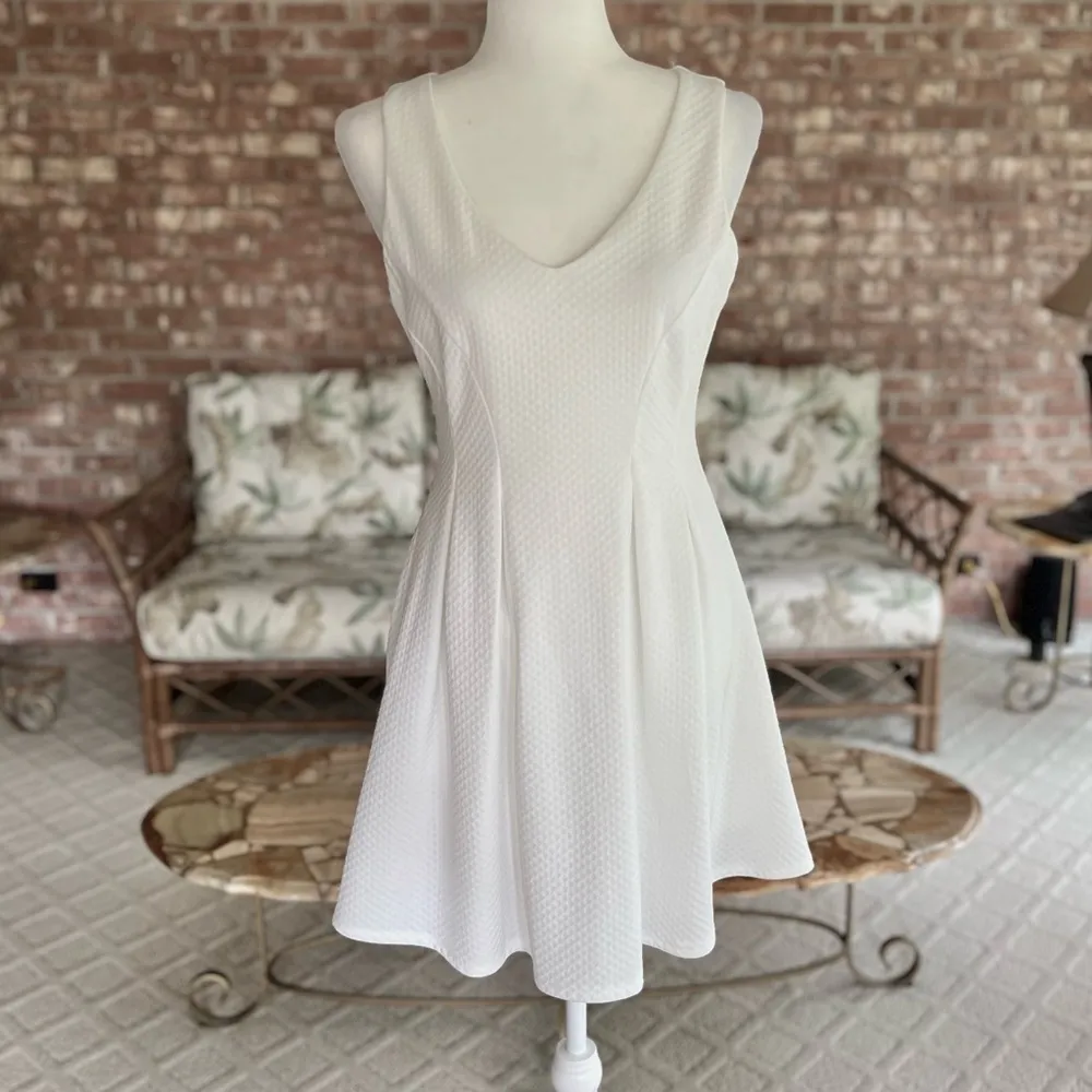 Teeze Me Dress Skater Midi White Sleeveless V-neck 7/8 Cocktail Party Grad - Image 3