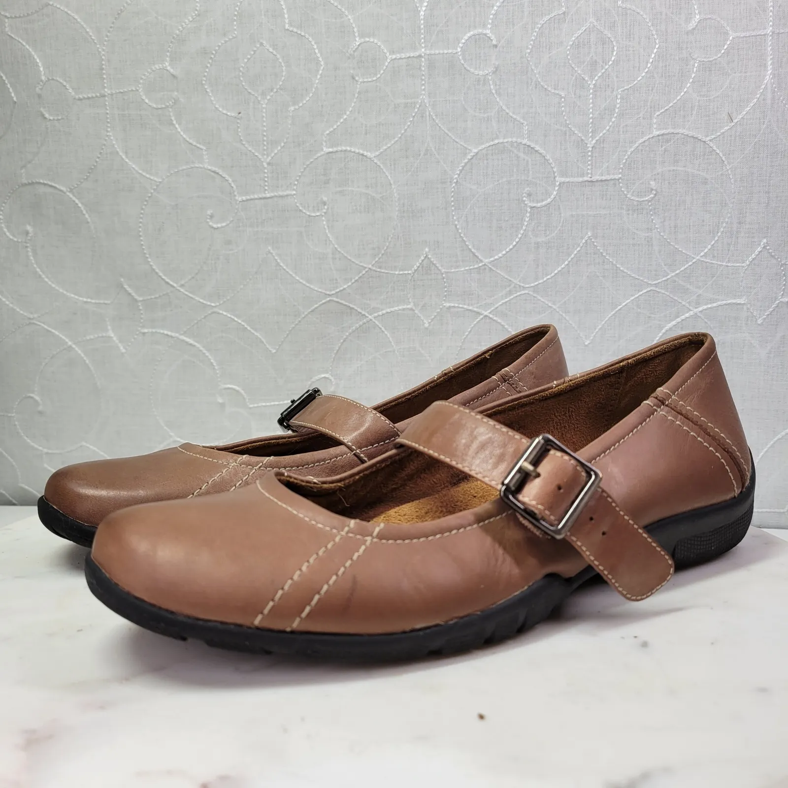 Natural Soul Naturalizer Leather Mary Jane Flats Womens 8 Brown Buckle Strap - Image 3