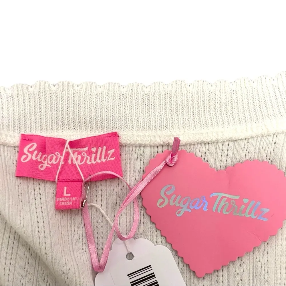 NWT Sugar Thrillz White Cropped Knit Cardigan Smashing Fashion - Image 8