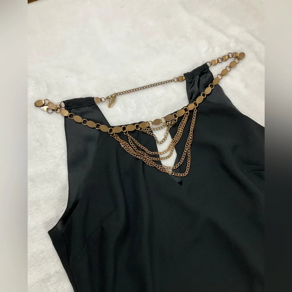 bebe vintage Tank Top‎ black brass chain detailing club new years flowy - Image 5