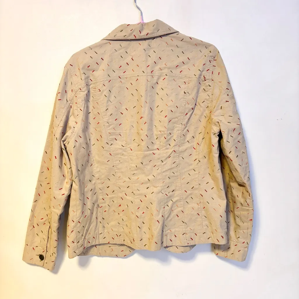 Life Style 100% Cotton Button Up Collared Blazer Jacket Tan Sprinkles Womens M Size M - Image 2