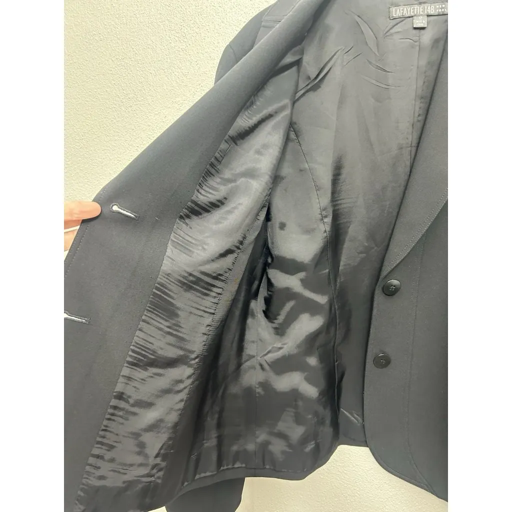 LAFAYETTE 148 New York Black Crepe Wool Blend 2-Button Blazer Coat Jacket 12 = L - Image 4