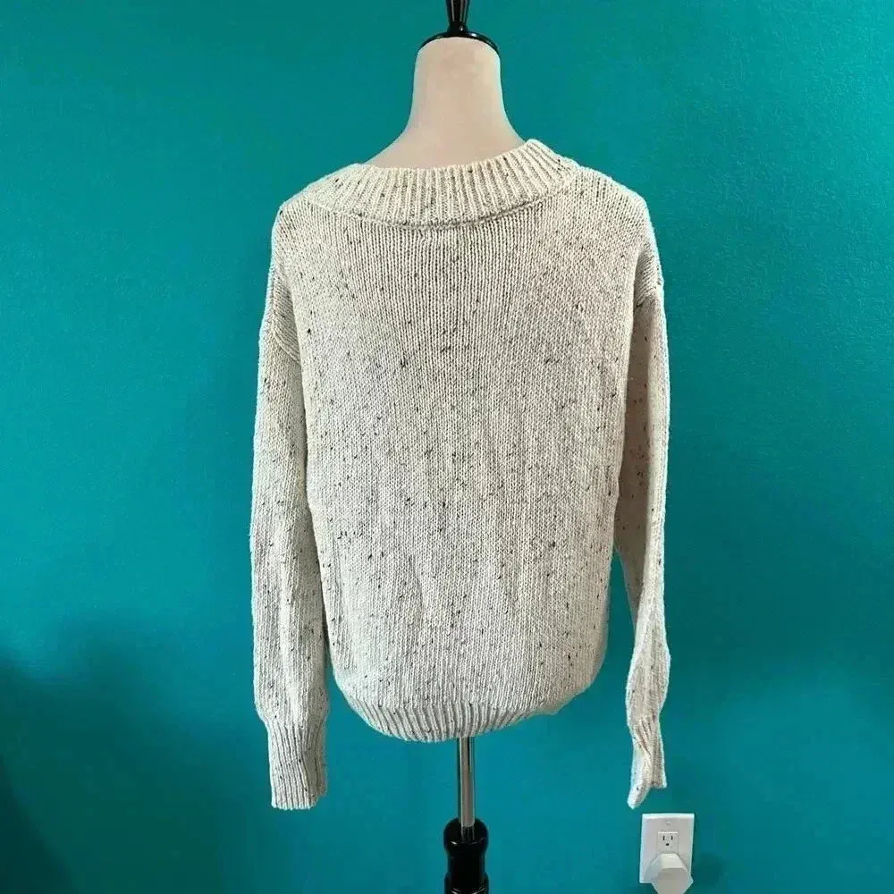 NWT Abound Nordstrom Weekend V-Neck Flecked Pullover Sweater Ivory Confetti S - Image 4
