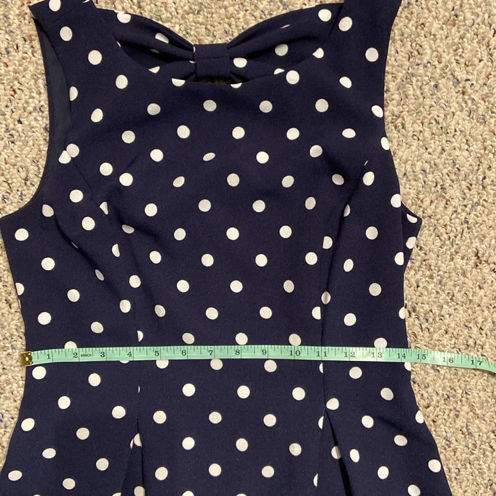 Eliza J Fit and Flare Skater Dress Navy White Polka Dot Bow Cut Out Back Sz 2 - Image 12
