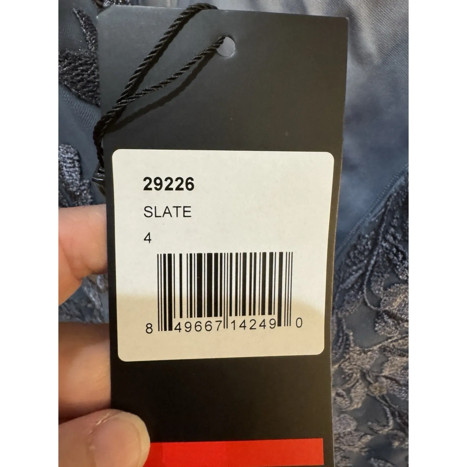 La Femme SLATE Women's Tulle‎ Gown with Lace Applique and Illusion Top 29226 - Image 10