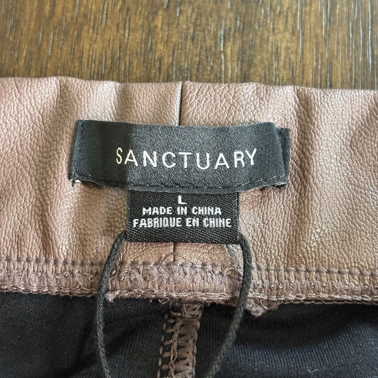 Sanctuary Anthropologie Brown Faux Leather High Rise Pull On Leggings Pants L - Image 5
