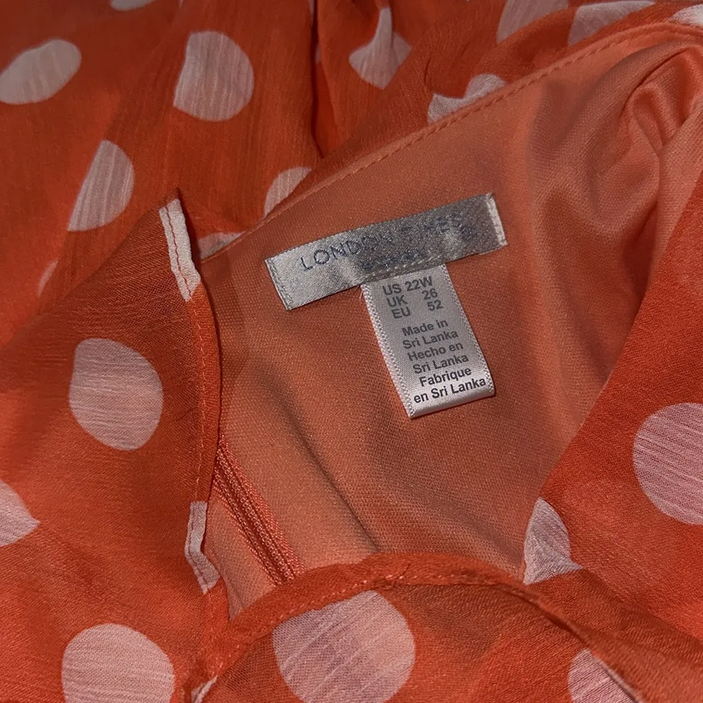 NWT London Times Chiffon Ruffle Maxi Dress (Plus) 22W, ORANGE/ WHT Polka Dot - Image 11